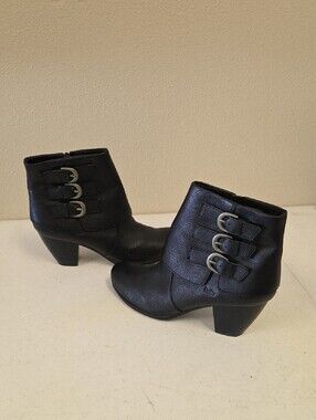 Bolo Women's Black Buckle Ankle Booties with Chunky Block Heel Size 10